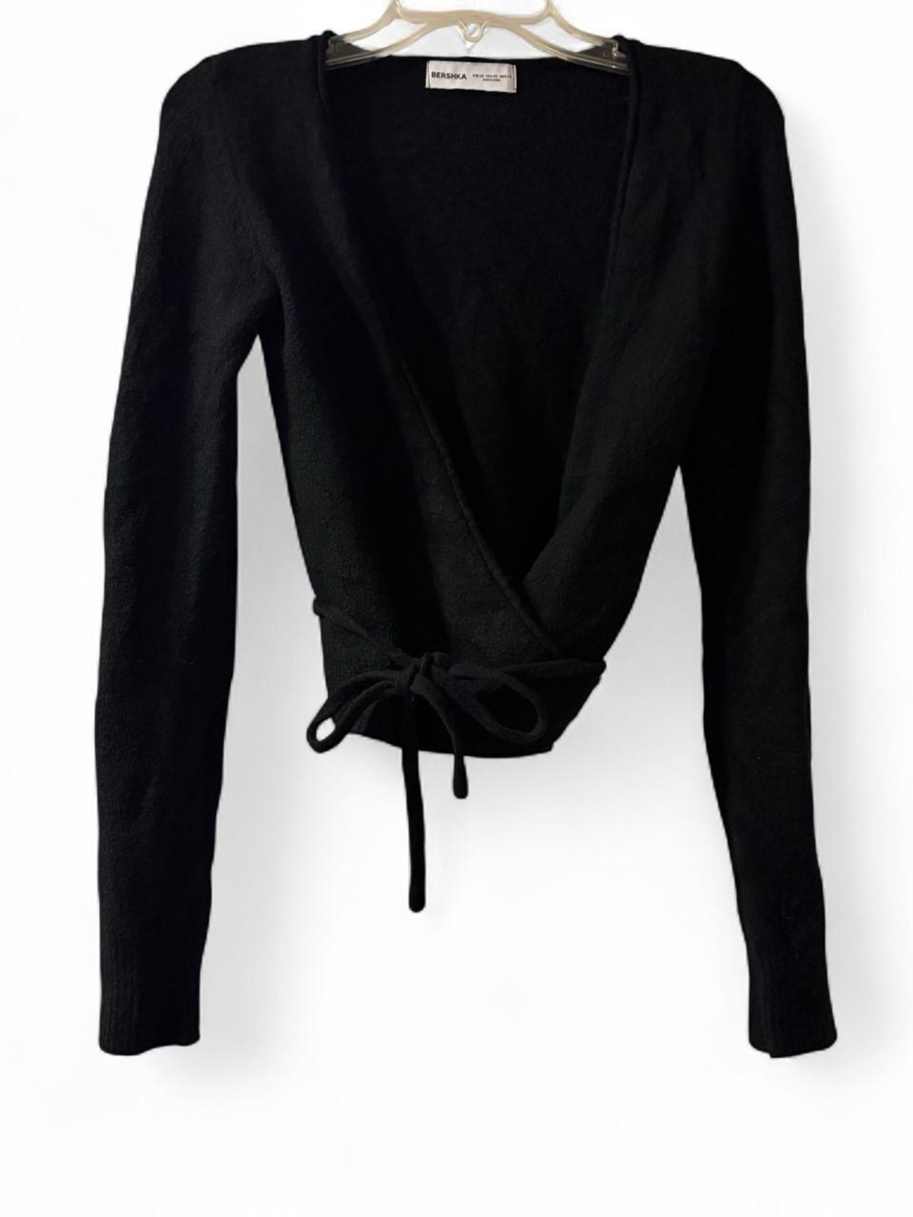 Bershka Black Wrap Tie Front Long Sleeve Cardigan